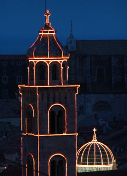 lighted bell tower