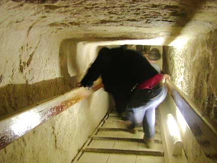 climbing down pyramid