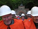 train going into mine * Jim, Wolf, Elke and others on the train as it enters the mine.  And, no, Jim is not asleep yet! * 432 x 323 * (52KB)