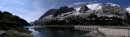 pano at lago di fedaia * Panorama of the Lago de Fedaia at the pass of the same name in the Dolomites. * 648 x 188 * (67KB)