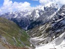 view north from stelvio pano * View of the road and surrounding mountains on the north side of the Stelvio Pass. * 432 x 323 * (67KB)