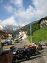 bikes at moto hotel * Some of the 60 bikes staying at the motorcycle hotel in Trafoi, Italy on the north side of Passo di Stelvio.