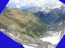 view down n side stelvio 1 * View of the mountainside and road heading down the north side of Stelvio.